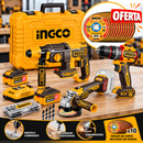 Kit brushless Ingco Aparafusadora + Rebarbadora +Torna + 2 Bat 4.0Ah + Carregador 20V + acessórios + Mala transporte