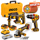 Kit brushless Ingco Aparafusadora + Rebarbadora +Torna + 2 Bat 4.0Ah + Carregador 20V + acessórios + Mala transporte