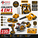 Kit Aparafusadora + Martelo + Serra Circular + Soprador + 2bat 4ah + 1carregador ingco