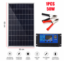 Painel Solar 50W com Controlador de Carga USB + Garras para Bateria | 35x63 cm