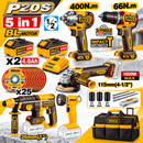 Kit brushless Aparafusadora + Chave impacto + Rebarbadora + 1 Martelo Perfurador + Lanterna de trabalho+ 2 Bat 4.0Ah + Carregador 20V + acessórios + Troley Ingco