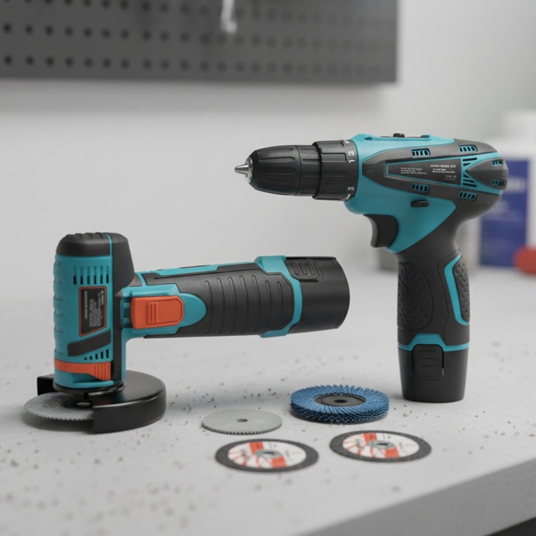 Furadeira Parafusadeira + rebarbadora com 2 baterias