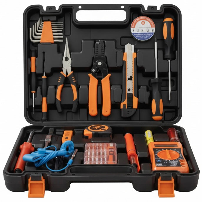 Mala de ferramentas com multímetro e ferro se solda 32 pcs